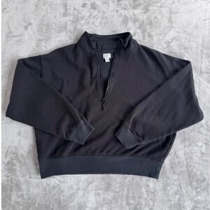 A New Day Womens Quarter Zip Sweatshirt M Black Minimalist Preppy